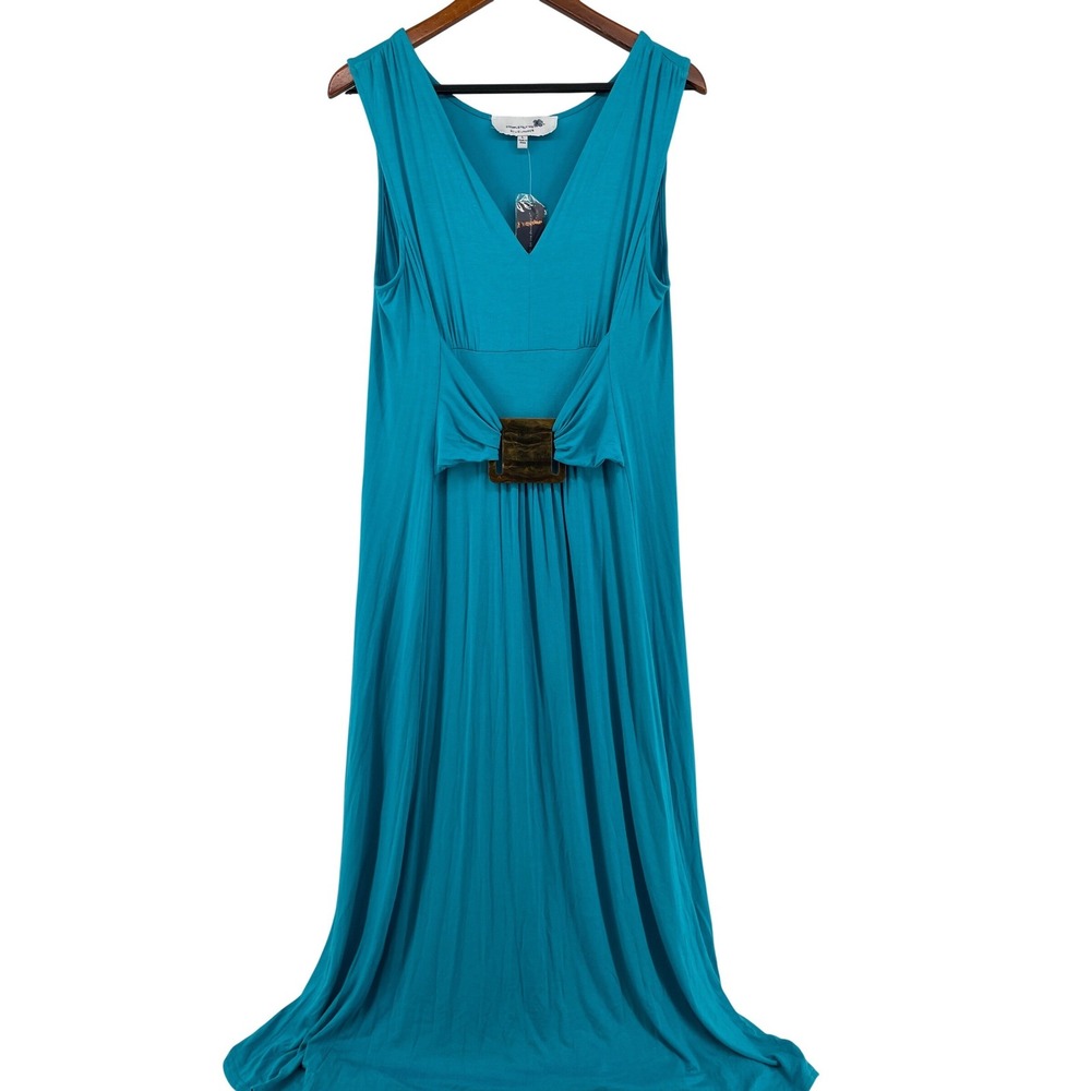 Liz Lange Maxi Dress Womens Large‎ Teal Empire Waist Resortwear Coastal Boho NEW